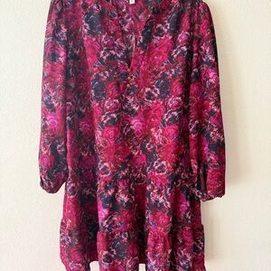 Time and Tru Vibrant Floral Long Sleeve tiered Dress size XXL(20)